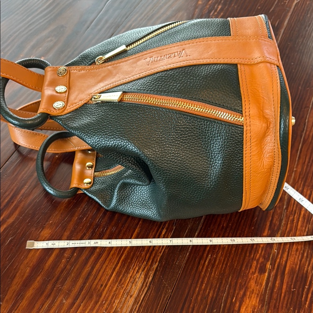 Valentina Italy Black & Tan Pebbled Leather Backpack Purse NWOT - Picture 6 of 10